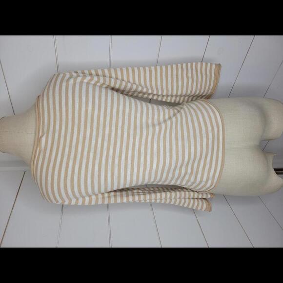 J Crew XXS tan & white striped tie up sweater with bell sleeves - Picture 2 of 5